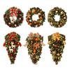 Christmas Wreath for Front Door Artificial Green Pine Needles Teardrop Swag Christmas Garland Decoration with Balls Bows for Indoor Holiday Decor