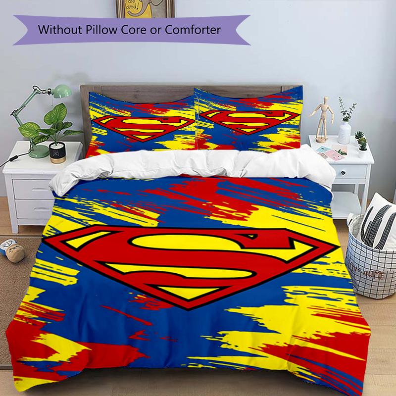 3pcs SUPERMAN Bedding Set Duvet Cover Closure Includes 1 Duvet Cover & 2 Pillowcases, Soft and Comfortable for All Seasons.