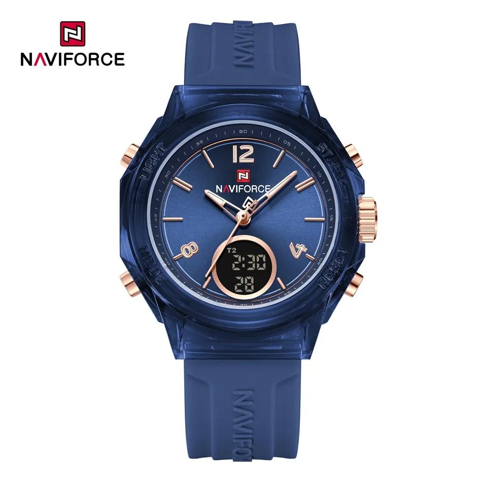 NAVIFORCE Women's Watch Outdoor Sports Waterproof Watches Top Brand Dual Time Display Quartz Wristwatches Rubber Digital Clock