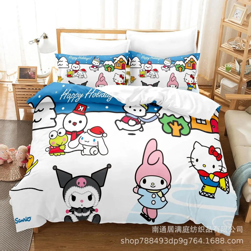 Sanrio Digital Printing HelloKitt Pudding Dog Cartoon Style Quilt Cover Bedding Three-piece Set Two-dimensional Home Furnishing
