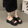 Small Man Heightened Thick-soled Cool Slippers Women's Shoes Summer 2025 New Wear Black Muffin Bottom One-word Slippers