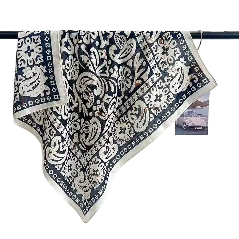 Korean version ins retro cashew flower cotton and linen small square scarf silk scarf women's spring and summer small fresh literary decoration headsc