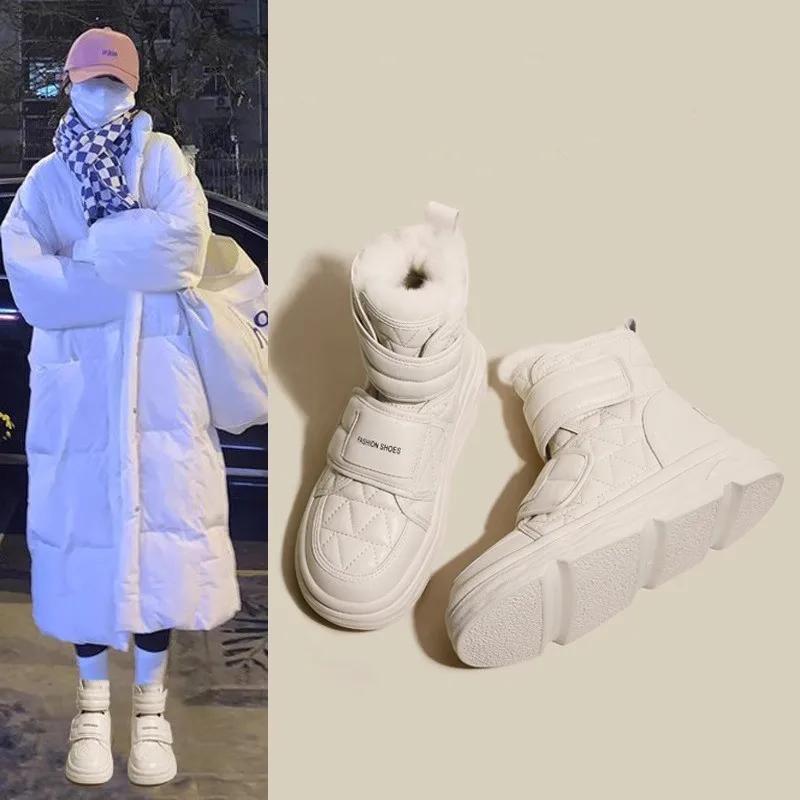 Меховые белые сапоги женские мягкие хлопковые туфли зимние теплые зимние сапоги из искусственной кожи обувь толстые плюшевые короткие ботильоны