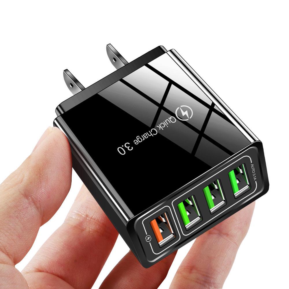 Светодиодный многопортовый быстрый зарядник QC3.0 с 4 портами USB и универсальными вилками (США/ЕС/Великобритания/Австралия) для мобильных телефонов