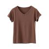 Женская летняя приталенная однотонная футболка с V-образным вырезом и коротким рукавом - Повседневная, универсальная и стильная