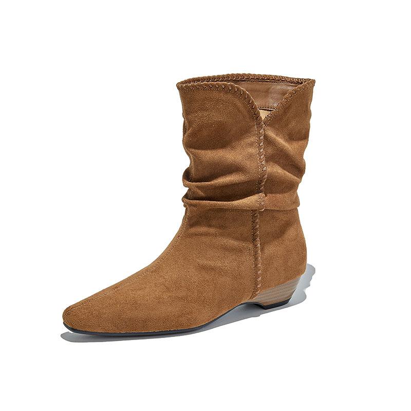 Retro Pointed Pile Boots Women's 2025 Autumn and Winter New Western Cowboy Martin Boots British Casual Versatile Short Boots