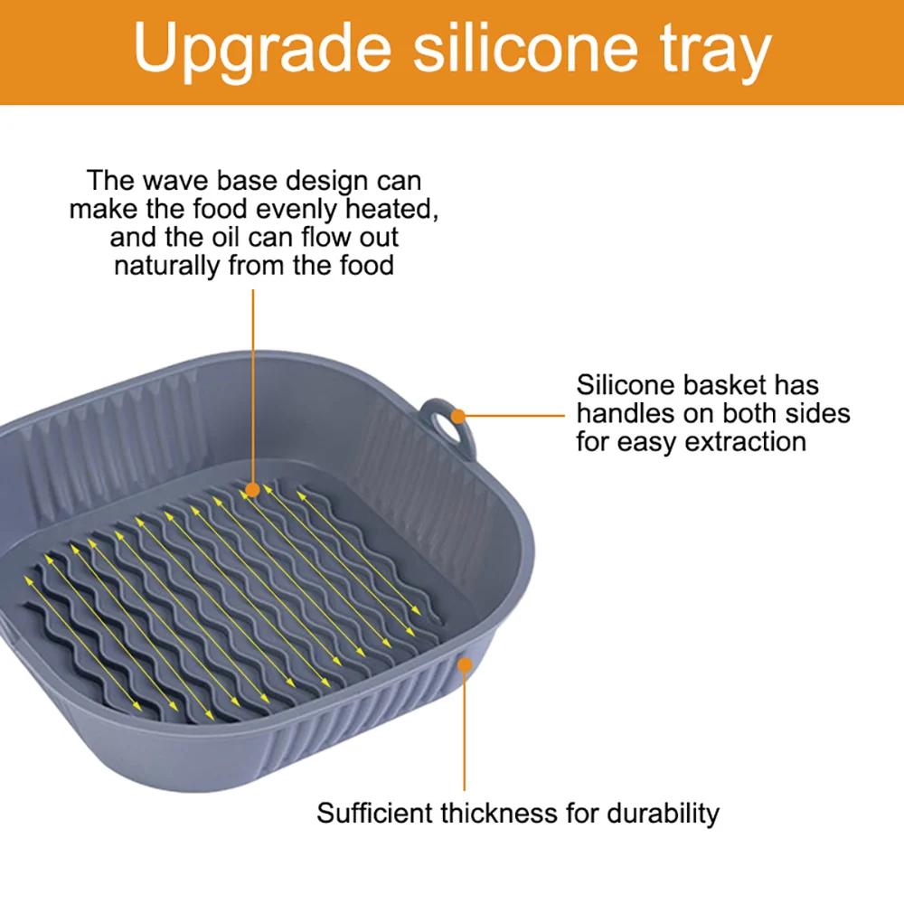 Силиконовый поднос для фритюрницы, безопасный для еды многоразовый квадратный коврик для барбекю, тарелка для аэрофритюрницы, форма для выпечки, корзина для кухни