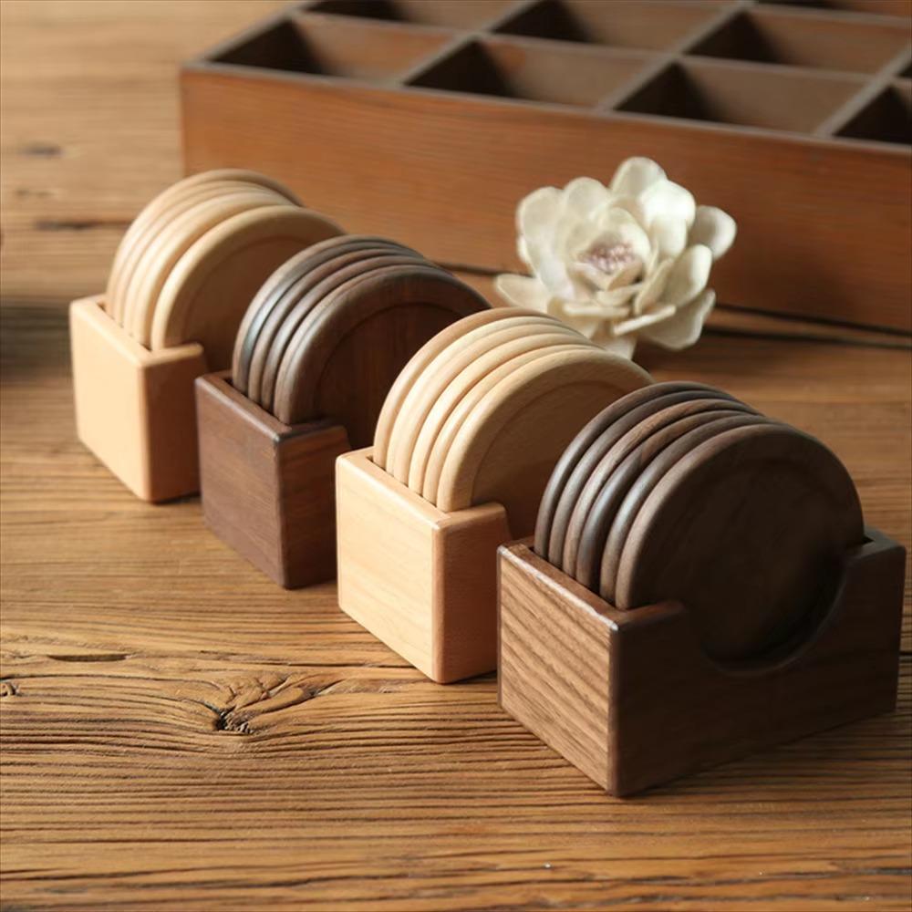 6pcs/set Round Teacup Mat Japanese Style Insulated Placemat Teaware Wood Coaster Gift