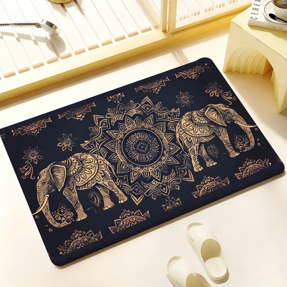 Elephant Mandala Art Floor Mat Cozy Flannel Soft Thick Non Slip Mat For Living Room Bedroom Kitchen Decor Rugs