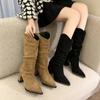 Fashion Women Stretch Knee-high Boots Autumn Winter New Solid Color Fashion Thick Heels Boots Woman Casual Platform Thigh High Botas2024