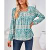 Spring and Autumn Women's Blouse Square Neck Ruffle Jacquard Long Sleeve Loose T-shirt Tops