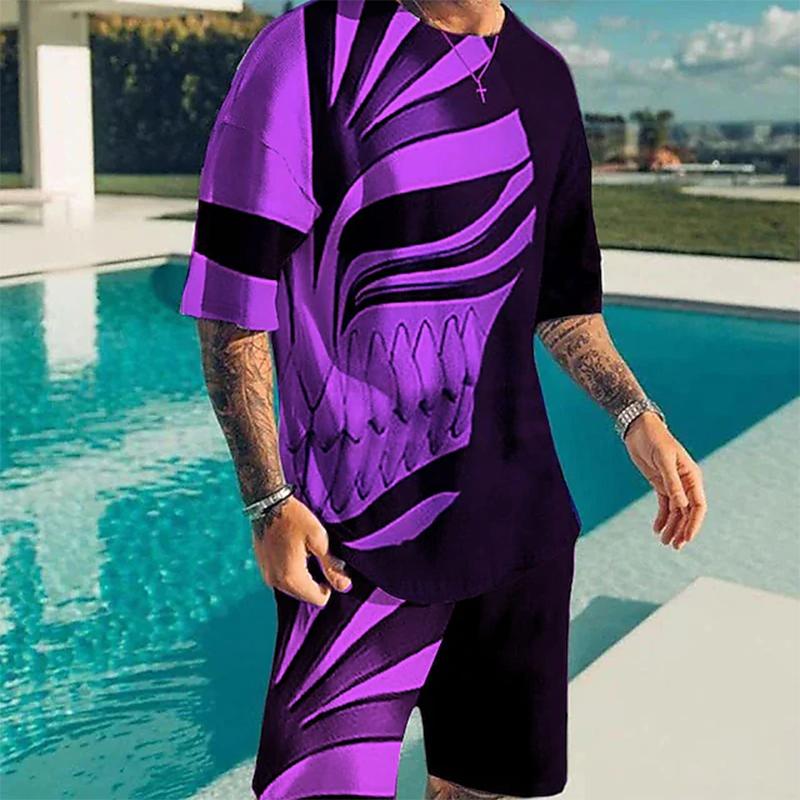 Мужская повседневная спортивная одежда с 3D-принтом в виде лица зла, летняя повседневная дышащая футболка, шорты, свободный мужской топ в стиле Y2K