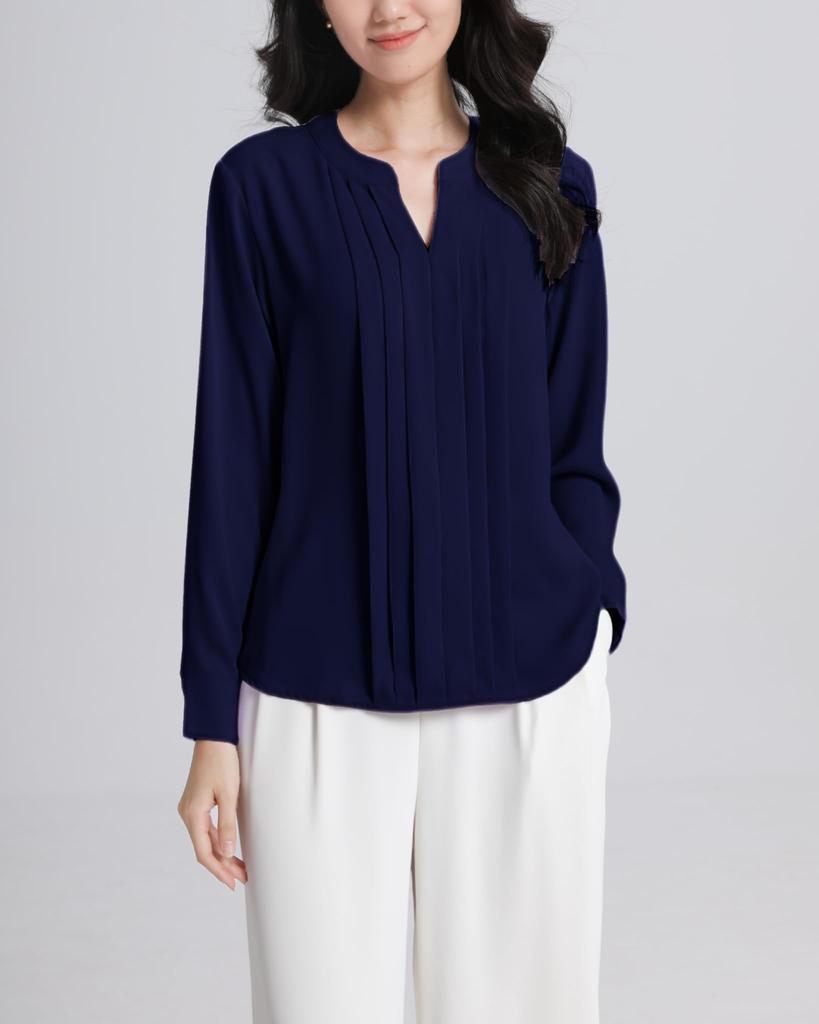 ВЕСЕННИЙ СЕЗОН Блузка из шифона с длинным рукавом, с защипами, свободного кроя, больших размеров Подходит для и на каждый день Размер 4XL Женский V-образный вырез, Посадка, В наличии, Костюмы,