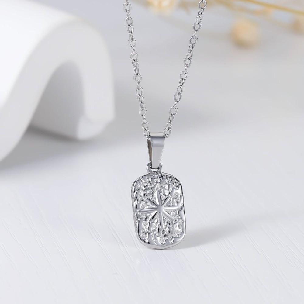 Non Fading Compass Pendant Necklace Silver Color Geometric Pendant Necklace for Men Women