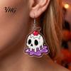Unique Gothic Dangle 1 Pair Acrylic Halloween Earrings for Women, 2D Flat Cute Cartoon Playful Dark Style Ghost Skull Drop Earrings, Holiday
