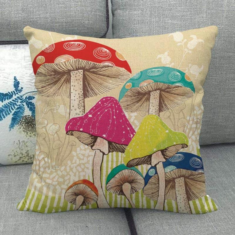 45X45см Наволочка с грибным артом Квадратная на молнии Хлопково-льняные наволочки Спальня Дом Офис Декоративная наволочка WJY12.25