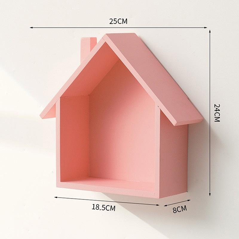 Display Toy Shelf Wooden Wall Shelf Wall Mounted Floating Shelves House Shape Wall Storage Organizer Key Storage Rack Wall Decor