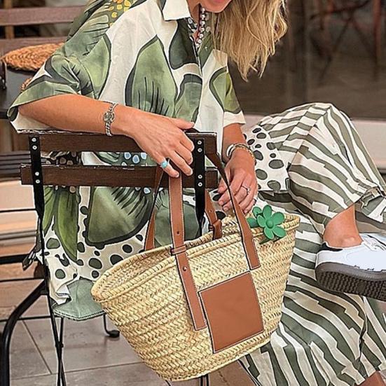 Women's Floral Print Loose Two-Piece Set Lapel Short Sleeve Top Wide Leg Pants Set Summer Casual Boho Streetwear