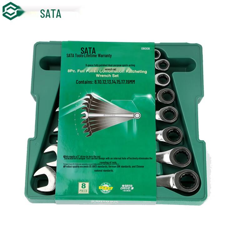 SATA 08008 Набор из 8 комбинированных ключей, полностью полированных