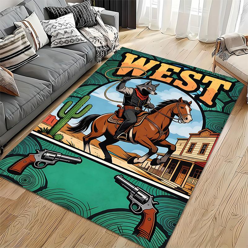 Wild West Wolf Rider Carpet suitable as a non-slip mat for the living room or bedroom sofa