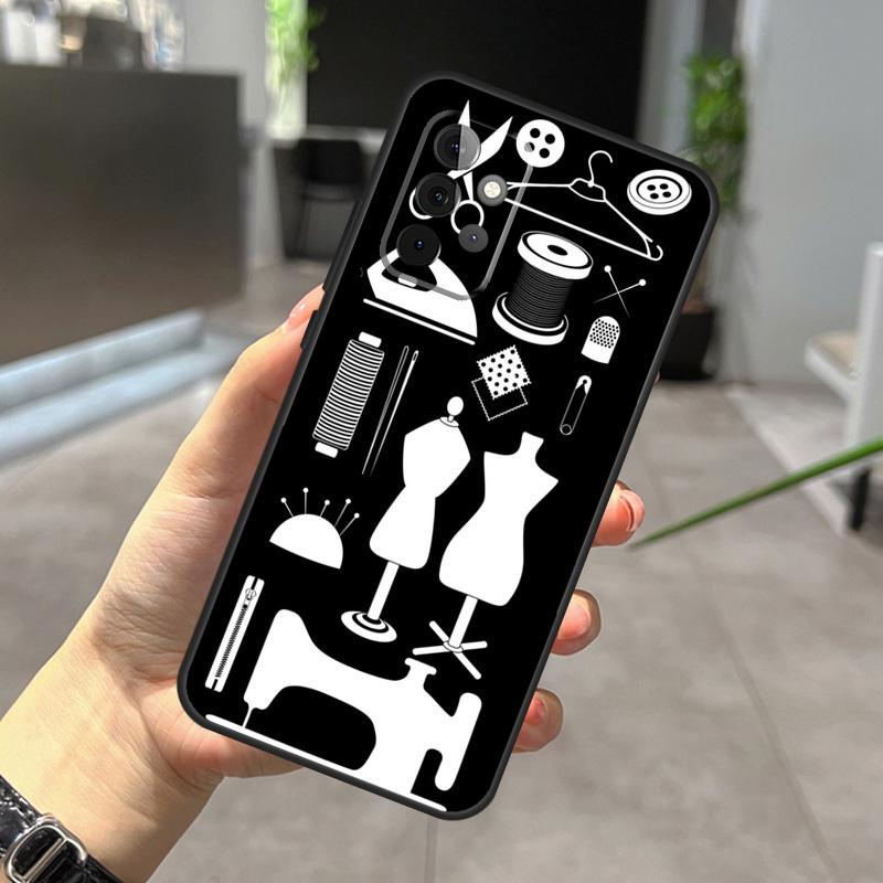 sewing machine tailor pattern Case For Samsung Galaxy A22 A32 A52 A15 A16 A05 A26 A36 A56 A53 A33 A13 A34 A54 A14 A35 A55