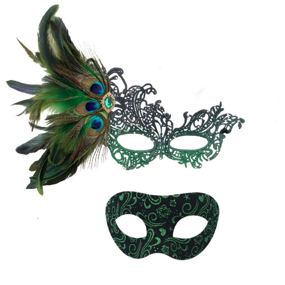 Gradient Color Feathered Couple Masks Lace Masquerade Mask Cosplay Festival Party