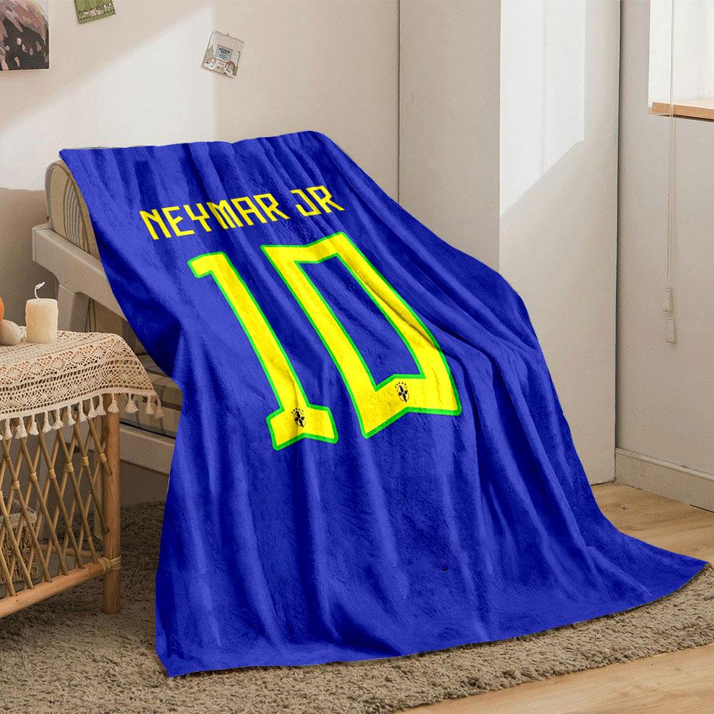 Blue background with "NEYMAR JR" and yellow-green number "10" design. for all seasons blanket lunch break throw gift