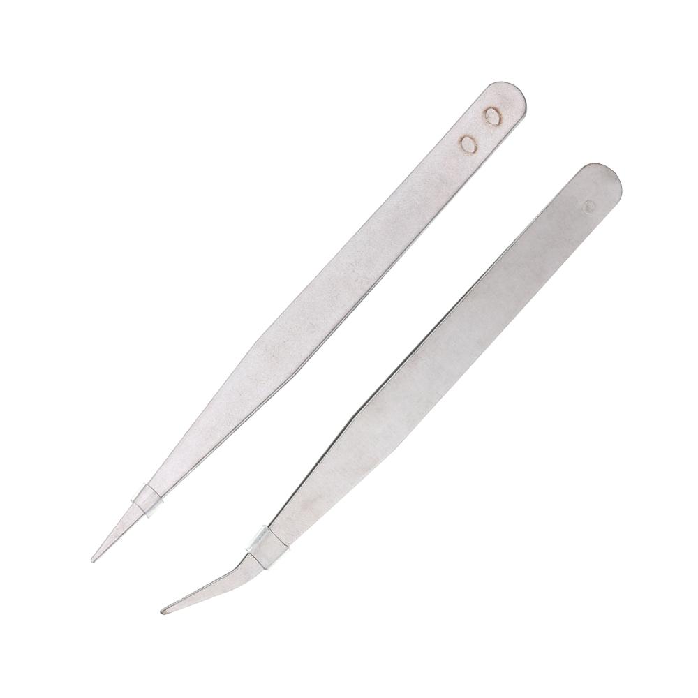 Silver Tone Straight Elbow Pliers Tool Stainless Steel Tweezers Eyebrow Clip Phone Repair Tools