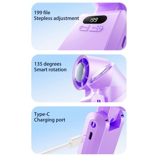 Personal Rechargeable Fan Air Cooler 1-199 Speed Adjustable Digital Display 105,000RPM Strong Airflow Foldable Cooling Fan