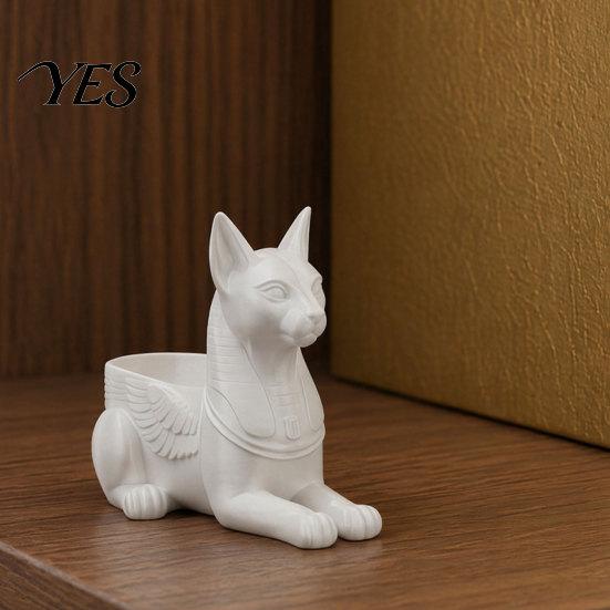 Mystical Egyptian Cat Ornament Statue, 3D Printed Bastet Figurine with Storage, Sculpture Mythical Creature Desk Organizer for Home Office,