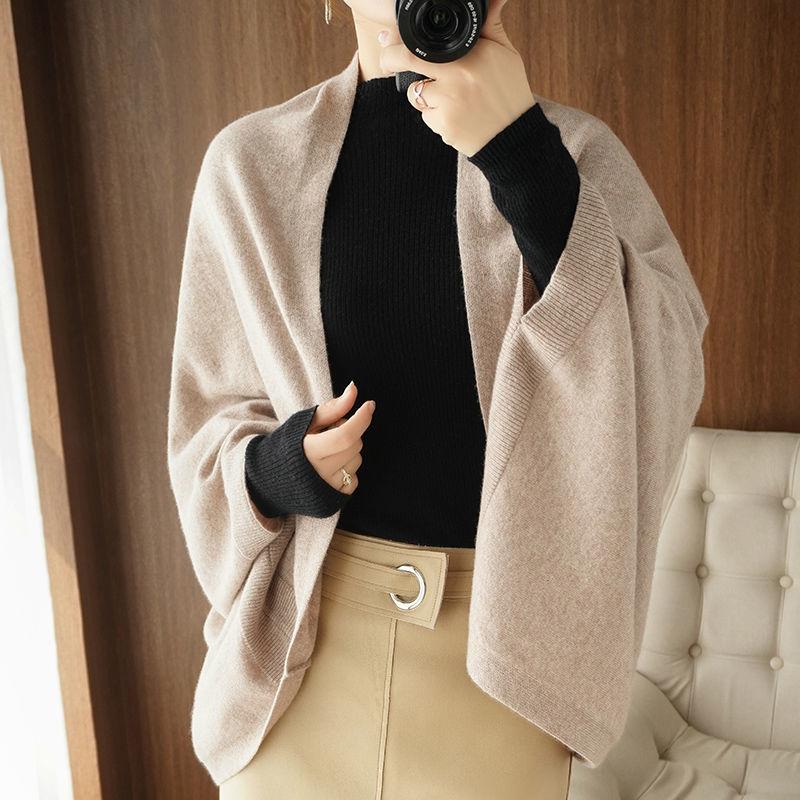 Women's Knitted Poncho Shawl Autumn Winter Knitted Cardigan Soft Warm Knitted Wool Poncho