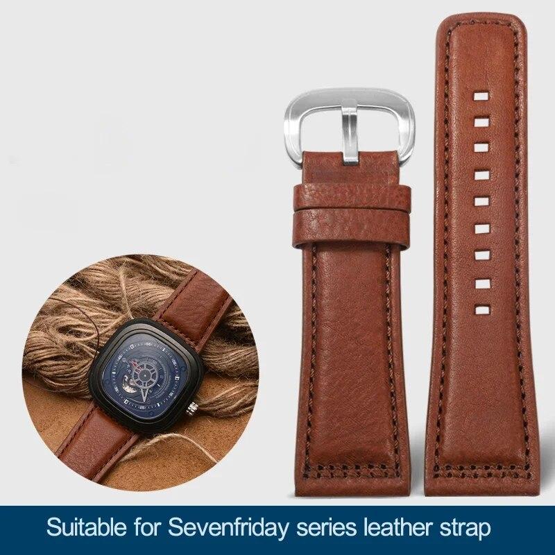 Ремешок для часов Sevenfriday S2 / P3 / m2 Ltalian из натуральной кожи, мужской коричневый, черный, красный, зеленый ремешок для часов 28 мм