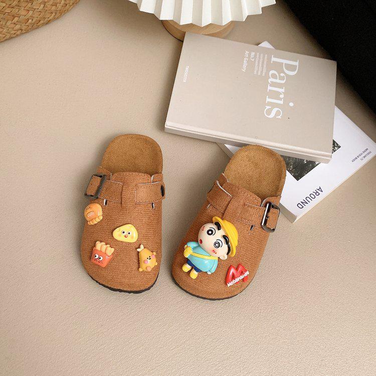 Детские Birkenstock 2025 с мультяшным принтом Shin-chan, на толстой подошве – Нескользящие, Ретро, Закрытые тапочки для мальчиков и девочек