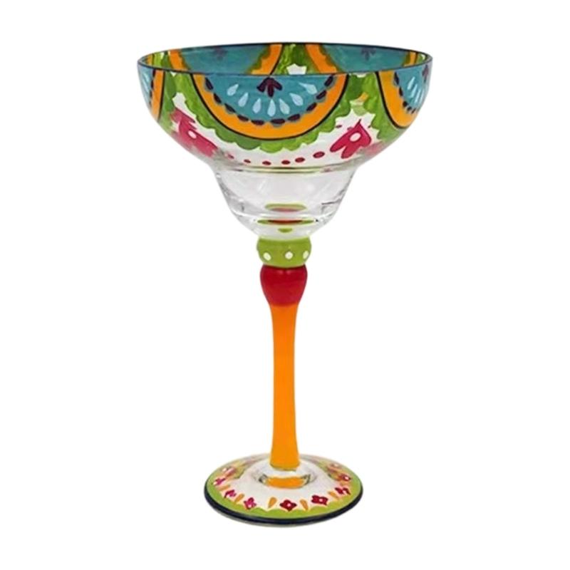 Elegant Margarita Glass Cup Intricate Hand Painted Pattern Colorful Mexicans Cocktail Drinkware For Party Decoration