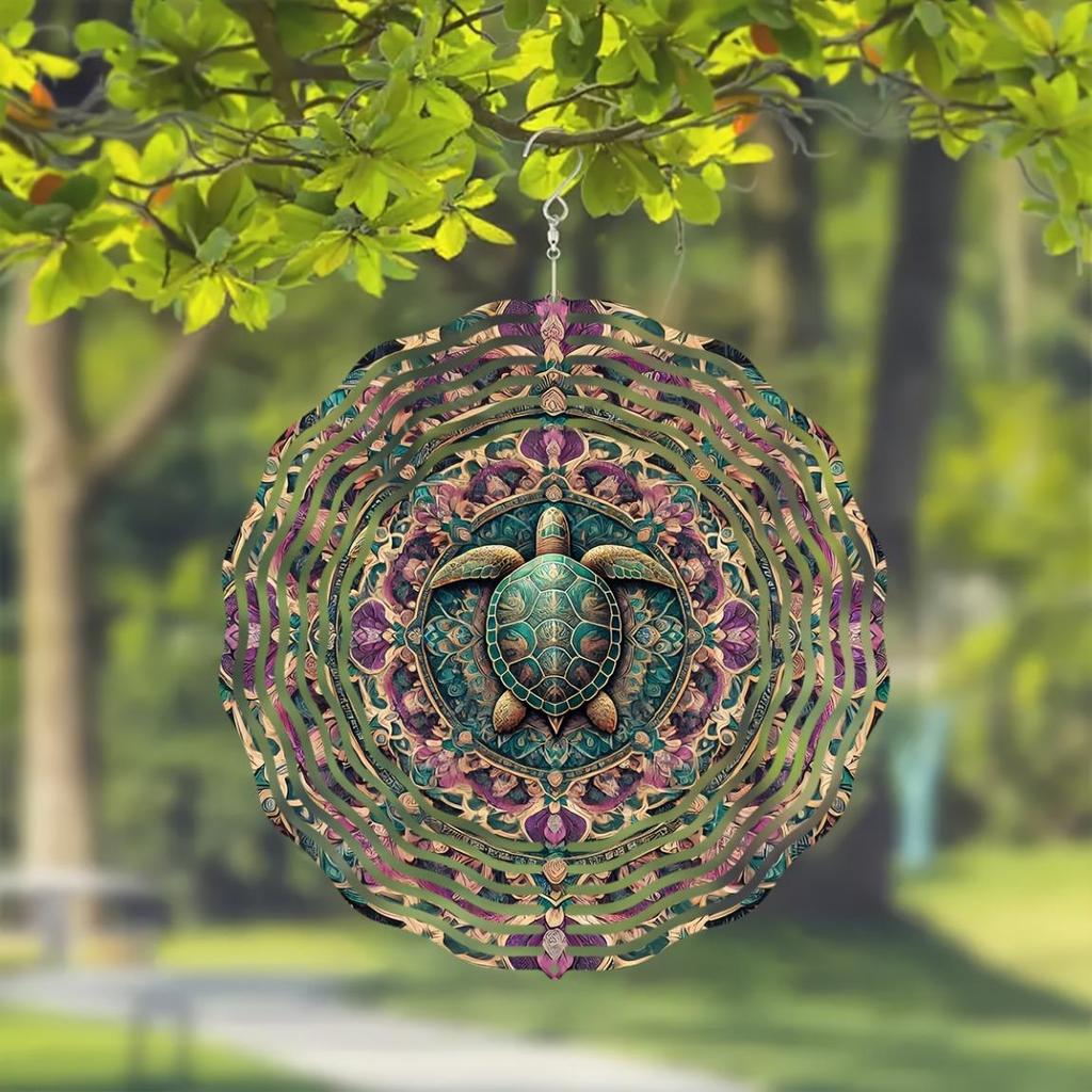 10 Inch 3D Kinetic Metal Turtle Wind Spinner for Outdoor Garden Decor Rotating Hook Vibrant Colors Durable Weather Resistant Art Sculpture Perfect