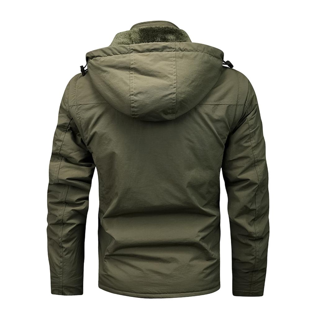 Men's Solid Color Detachable Outdoor Workwear Casual Loose Zipper Pocket Plush Long Sleeve Jacket