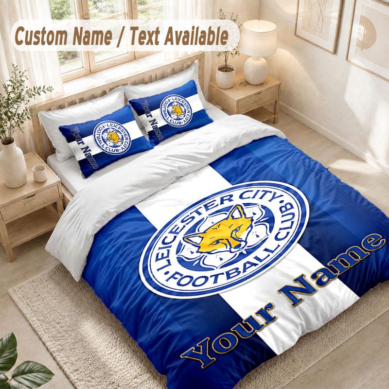 Custom Name Bedding Set 3 PiecesLeicester City Print Duvet Cover + 2 Pillowcases Soft Bed Decor