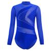 Children's Girls Gymnastics Jumpsuit Kids Figure Skating Bodysuit Costume Sheer Mesh Long Sleeve Cutout Ballet Gymnastic Leotard