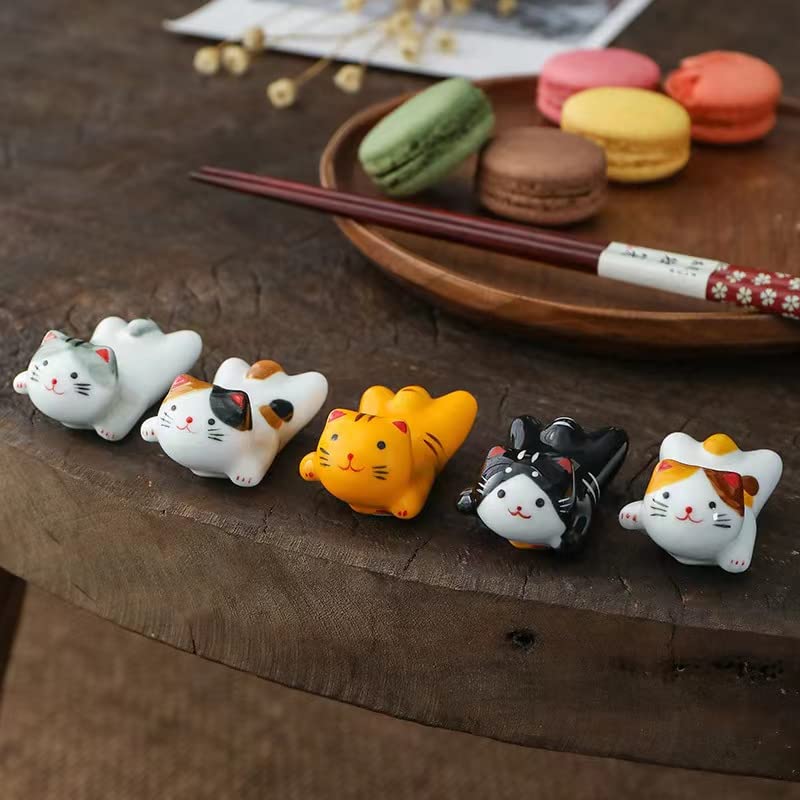 AEOLK Cute Decorative Cat Chopstick Ceramic Chopstick Suitable for Dining and Rests, Rests, 5-Pack, Family, Study, Table, Izakaya.