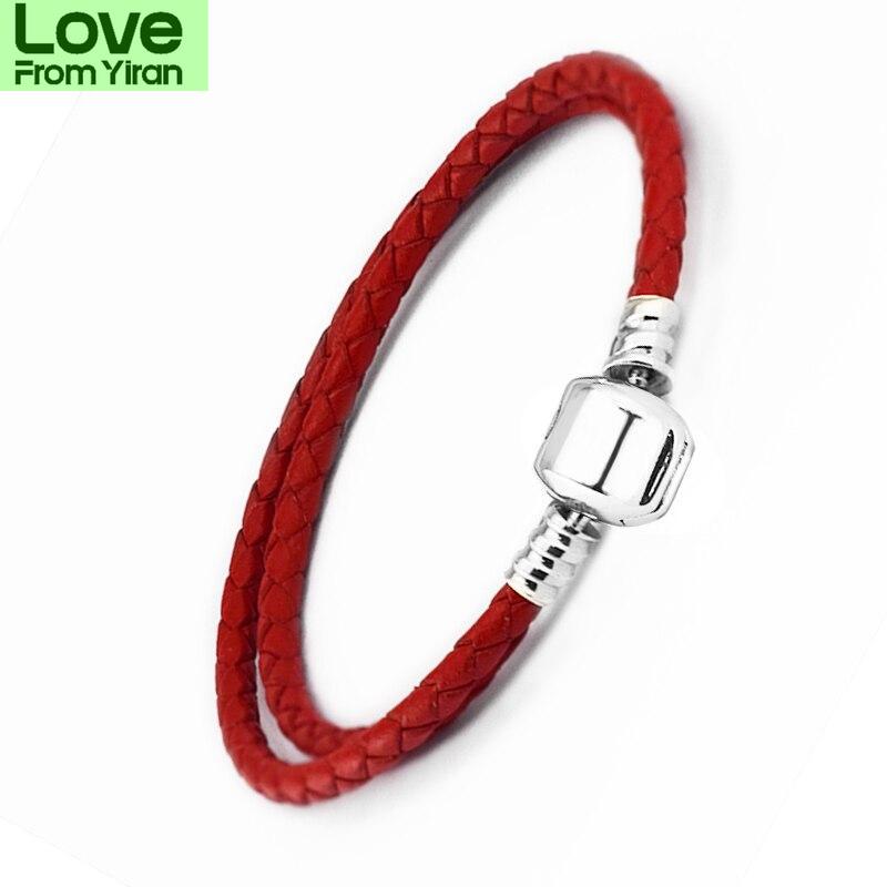 Red Moments Leather Bracelets With Silver Clasp Fits For Original 925 Silver Charms &Beads For Jewelry Making Diy Bracelets