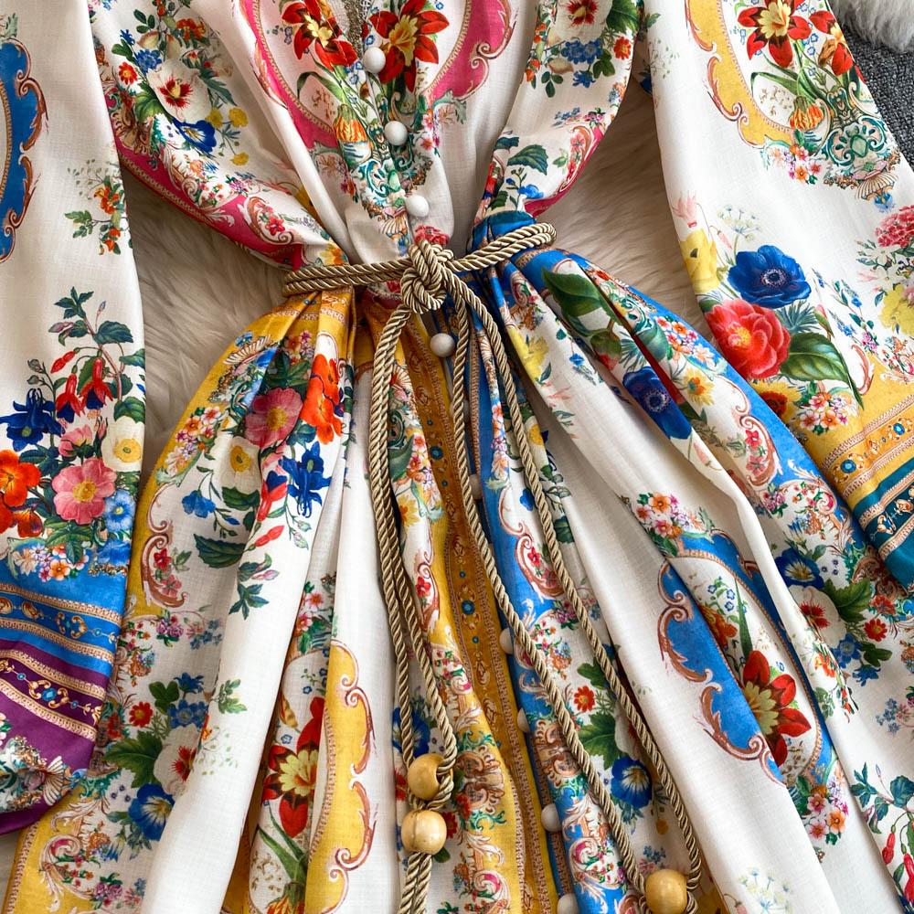 Однобортное платье с воротником-стойкой, присборенное на талии, модное принтованное платье для женщин, элегантное платье для светской львицы