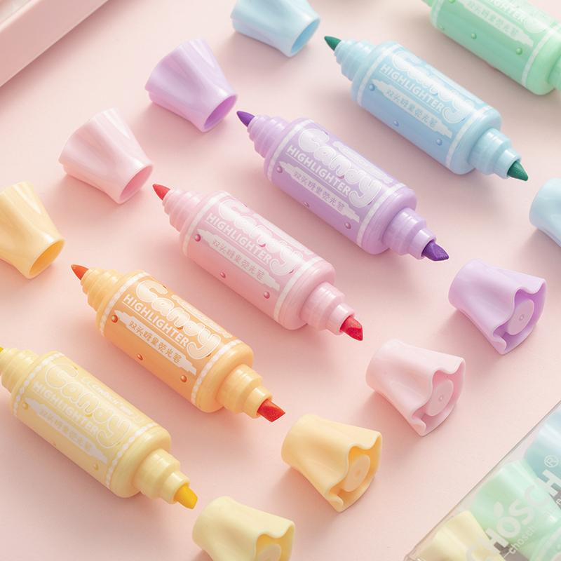 6 шт. мини-конфеты в форме цвета, маркер-маркер, двухсторонний жирный тонкий флуоресцентный лайнер для рисования