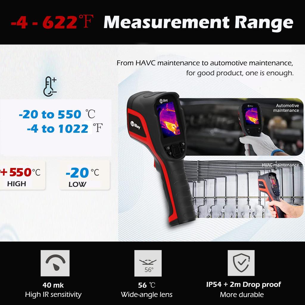 Тепловизионная камера C200 256 x 192 ИК-разрешение 2 МП Видимый 12 часов Диапазон измерения температуры Инфракрасная тепловизионная камера -20-550 ℃