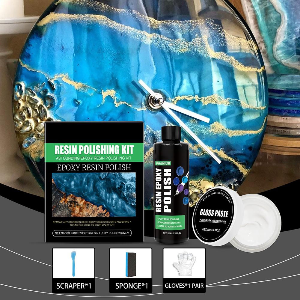 Polishing Kit Epoxy Resin Art Renovation Epoxy Polish Sponges1 (30 G) Gloves1 Of Manual 2 Pair Instruction Scrapers2 A6X6
