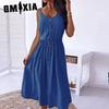 Dress Spring and Summer Solid Colour Dress Mid-length Dress Sexy Waist Halter Large Size Dresses