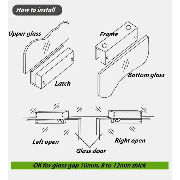 12V Electric Latch Bolt Lock Drop Bolt for Framless Glass Door Swing Glass With NO COM Signal Feedback Fail Safe