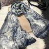 [BYSIFA] Blue 100% Silk Scarf Shawl New Floral Design Long Scarves Women Summer Utralong Beach Shawl Winter Scarves 180*110cm