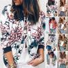 2019 Women's Fashion Print Round Neck Zipper Long-Sleeve Baseball Jacket