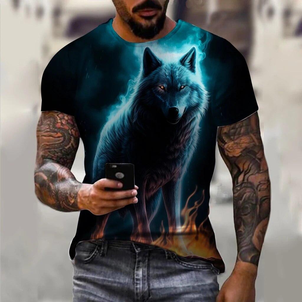 Винтажные футболки для мужчин, топы с 3d принтом «Лунный свет и волк», футболка большого размера с короткими рукавами, футболки в стиле хип-хоп с круглым вырезом, мужская одежда Camiseta