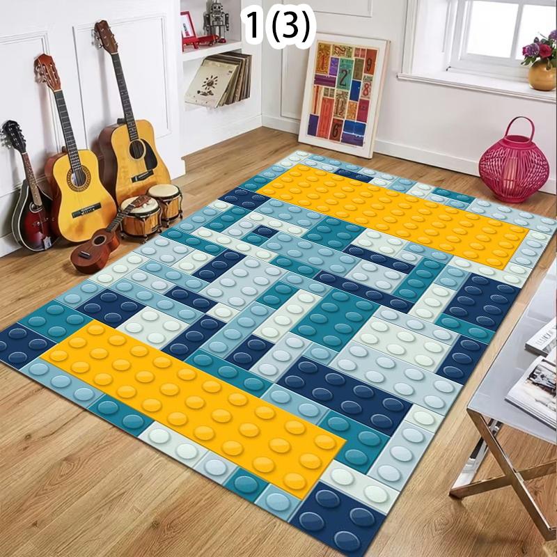 Colorful Building Blocks Carpet Mat Rug Creative Puzzle Design Home Decoration for Kids Room Playroom Living Room Bedroom Decor
